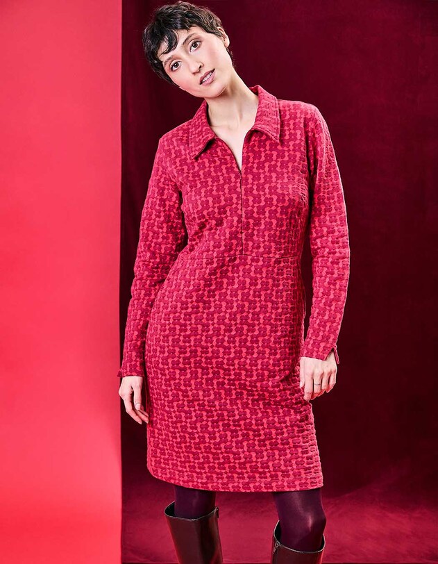 Robe maille jaquard bio col zipp&eacute; imprim&eacute; Princesse Nomade
