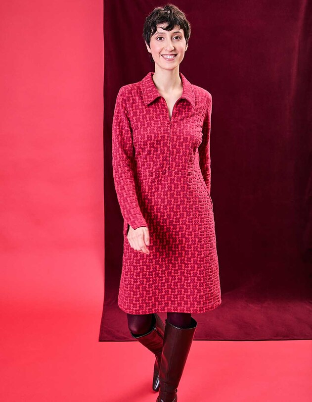 Robe maille jaquard bio col zipp&eacute; imprim&eacute; Princesse Nomade