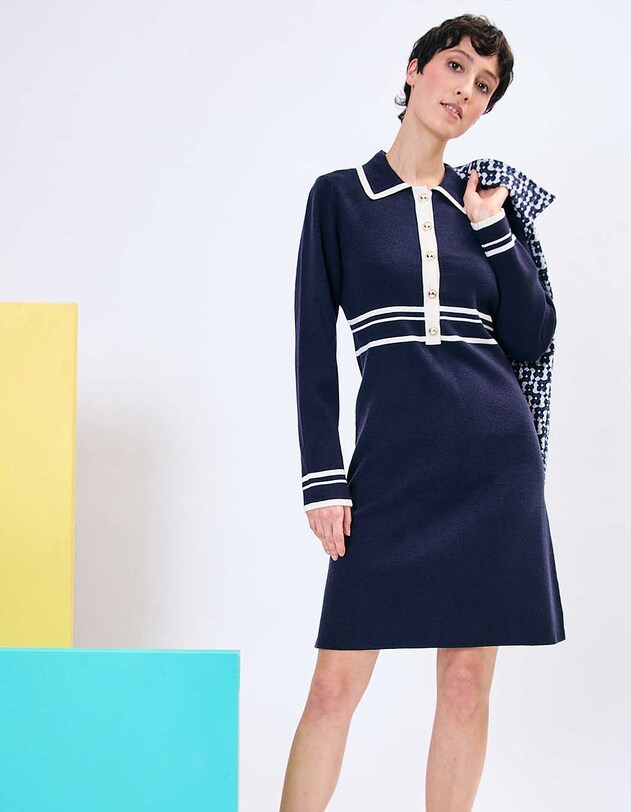 Robe maille compacte col chemisier imprim&eacute; Princesse Nomade