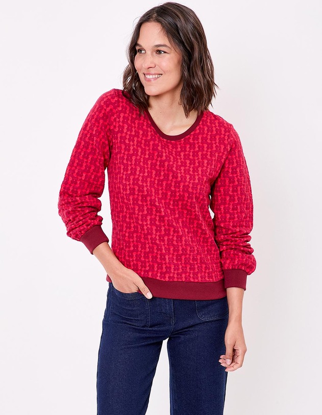 Sweat col rond maille jacquard bio imprim&eacute; Princesse Nomade