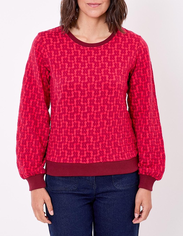 Sweat col rond maille jacquard bio imprim&eacute; Princesse Nomade