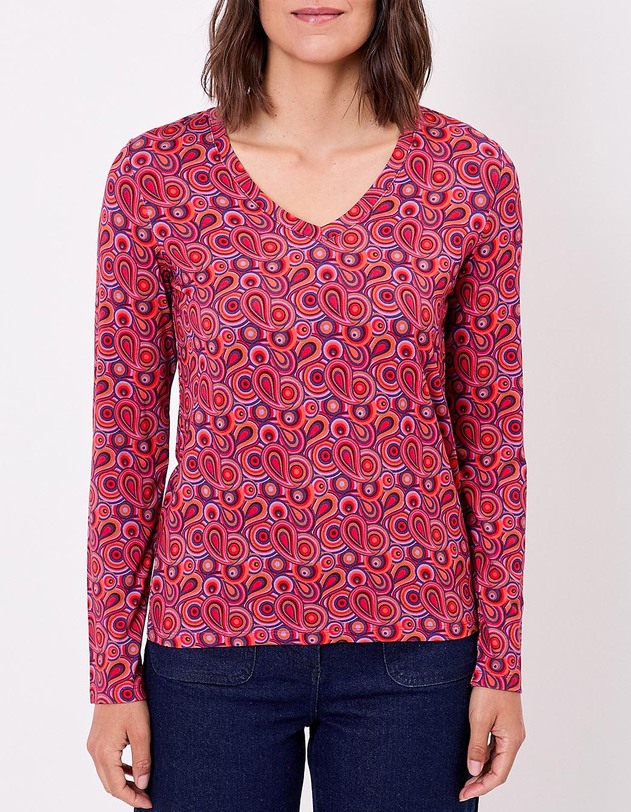 T-shirt maille fluide col V imprim&eacute; Princesse Nomade