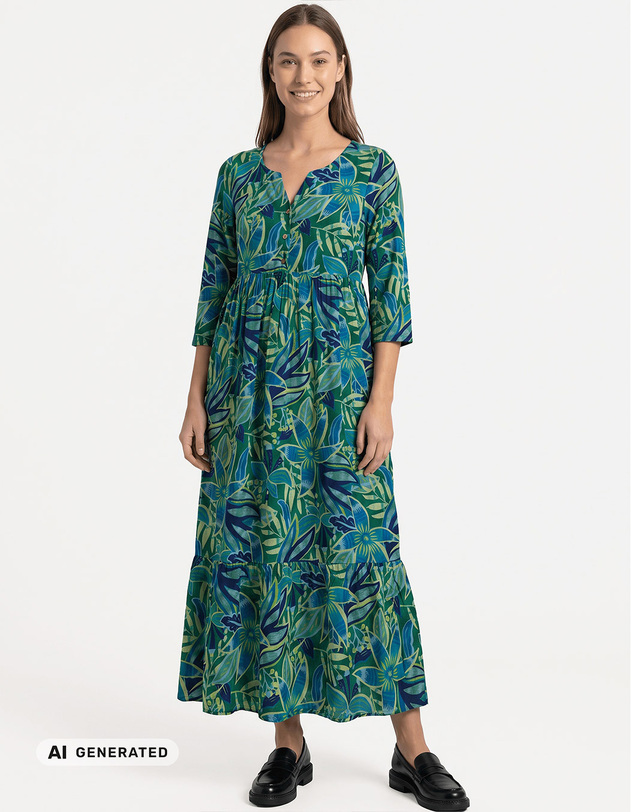 Robe longue imprim&eacute;e en voile de coton imprim&eacute; La Fianc&eacute;e