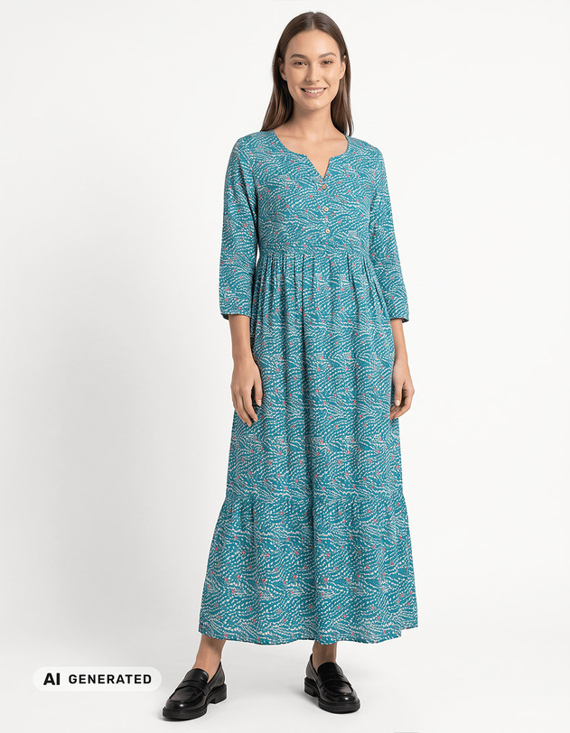 Robe longue imprim&eacute;e en voile de coton imprim&eacute; La Fianc&eacute;e