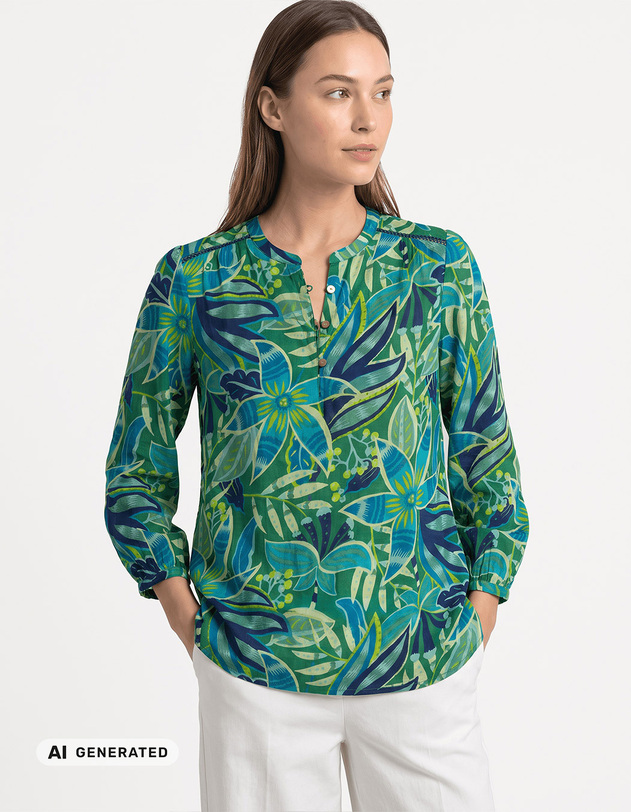 Blouse voile de coton bio col tunisien imprim&eacute; La Fianc&eacute;e