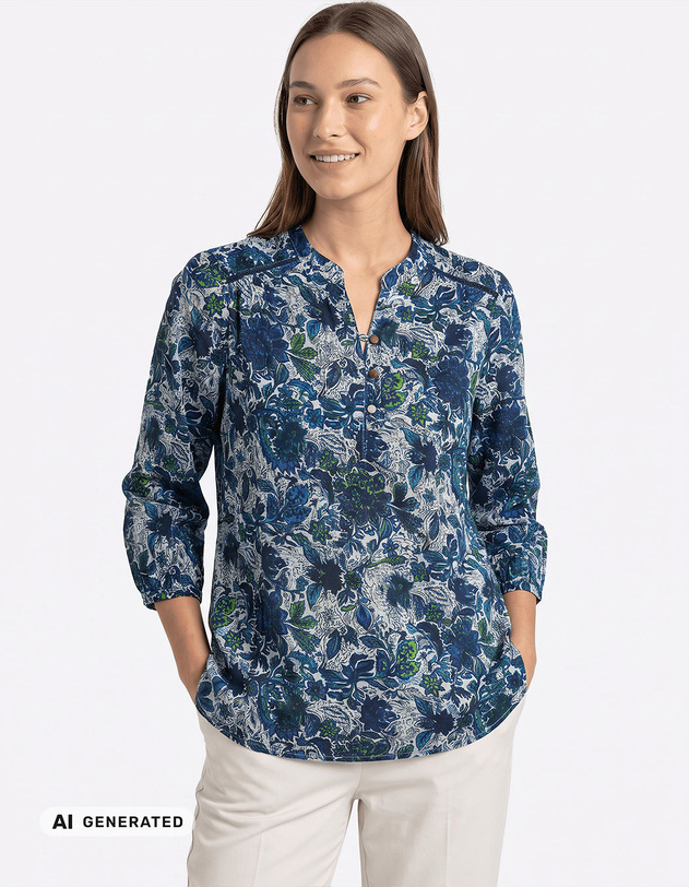 Blouse voile de coton bio col tunisien imprim&eacute; La Fianc&eacute;e