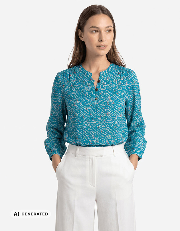 Blouse voile de coton bio col tunisien imprim&eacute; La Fianc&eacute;e