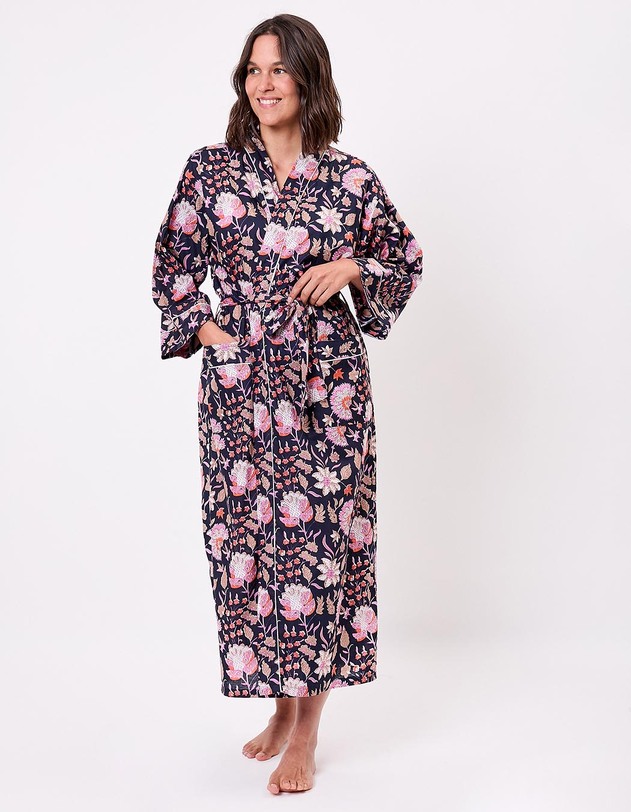 Kimono long imprim&eacute; en voile de coton imprim&eacute; La Fianc&eacute;e