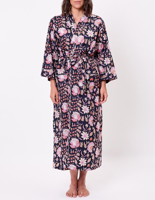 Kimono long imprim&eacute; en voile de coton imprim&eacute; La Fianc&eacute;e