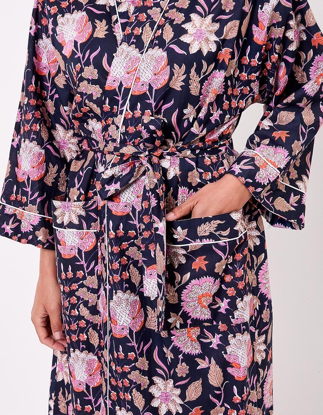 Kimono long imprim&eacute; en voile de coton imprim&eacute; La Fianc&eacute;e