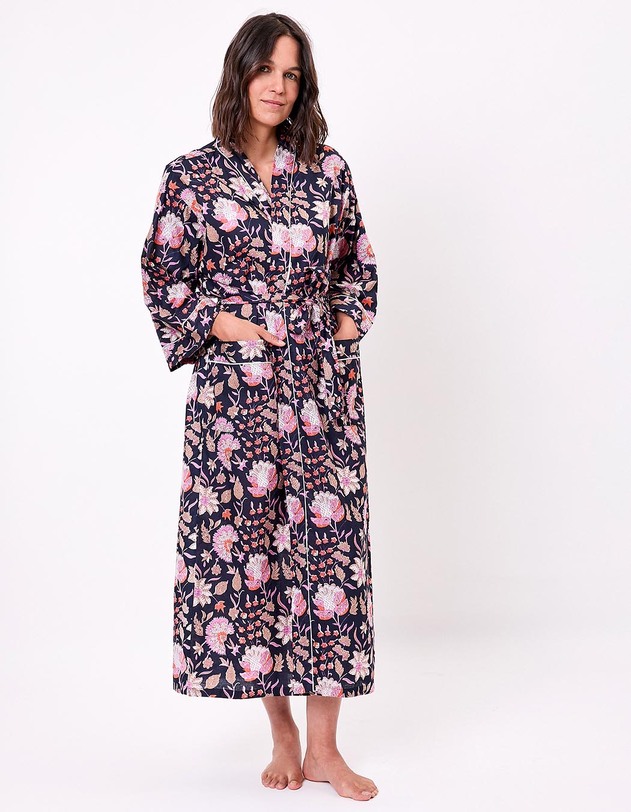 Kimono long imprim&eacute; en voile de coton imprim&eacute; La Fianc&eacute;e