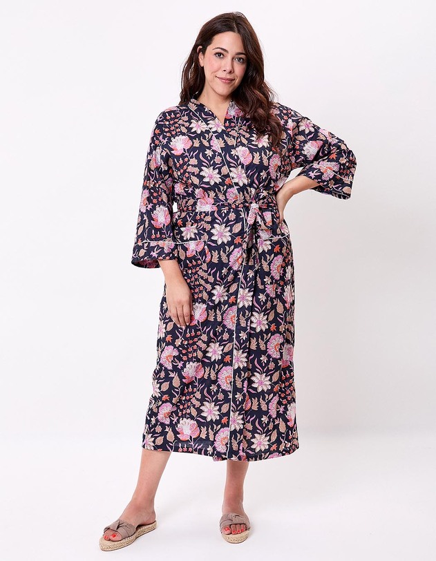 Kimono long imprim&eacute; en voile de coton imprim&eacute; La Fianc&eacute;e