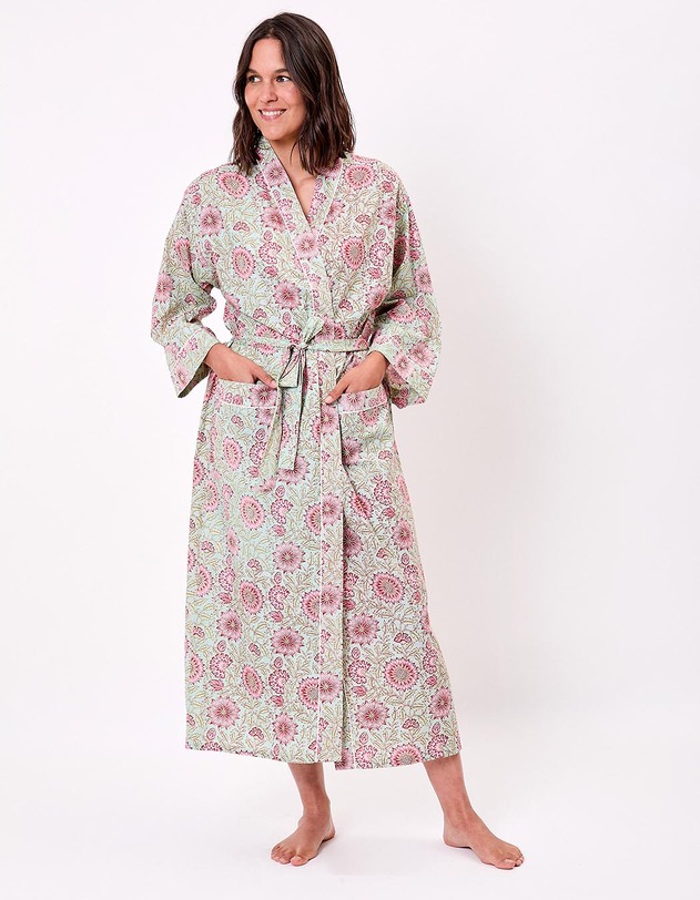 Kimono long imprim&eacute; en voile de coton imprim&eacute; La Fianc&eacute;e