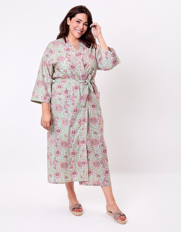 Kimono long imprim&eacute; en voile de coton imprim&eacute; La Fianc&eacute;e