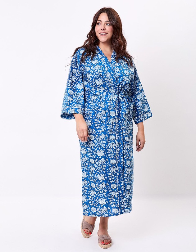Kimono long imprim&eacute; en voile de coton imprim&eacute; La Fianc&eacute;e