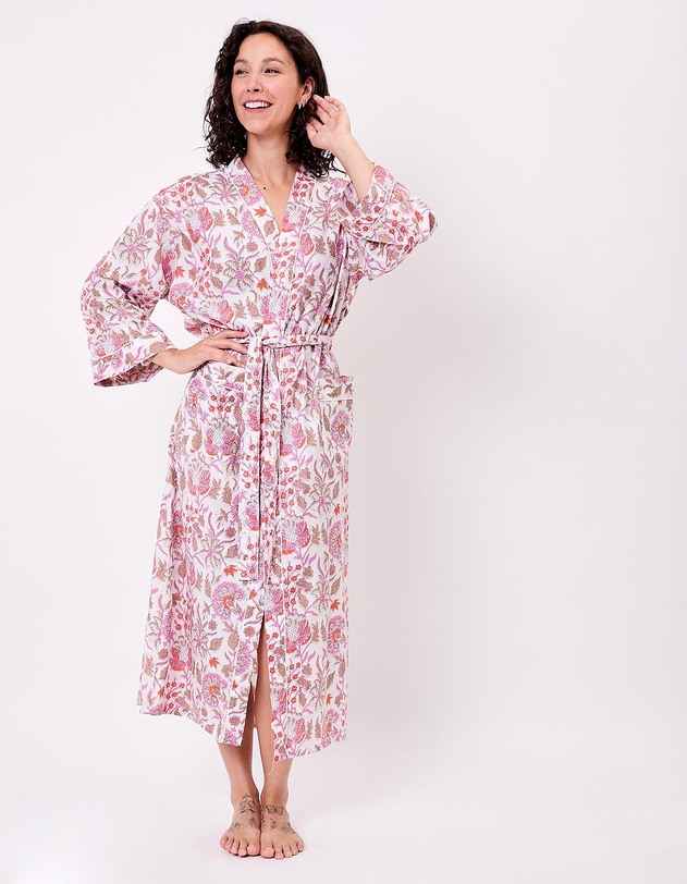 Kimono long imprim&eacute; en voile de coton imprim&eacute; La Fianc&eacute;e