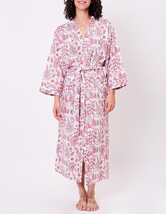 Kimono long imprim&eacute; en voile de coton imprim&eacute; La Fianc&eacute;e