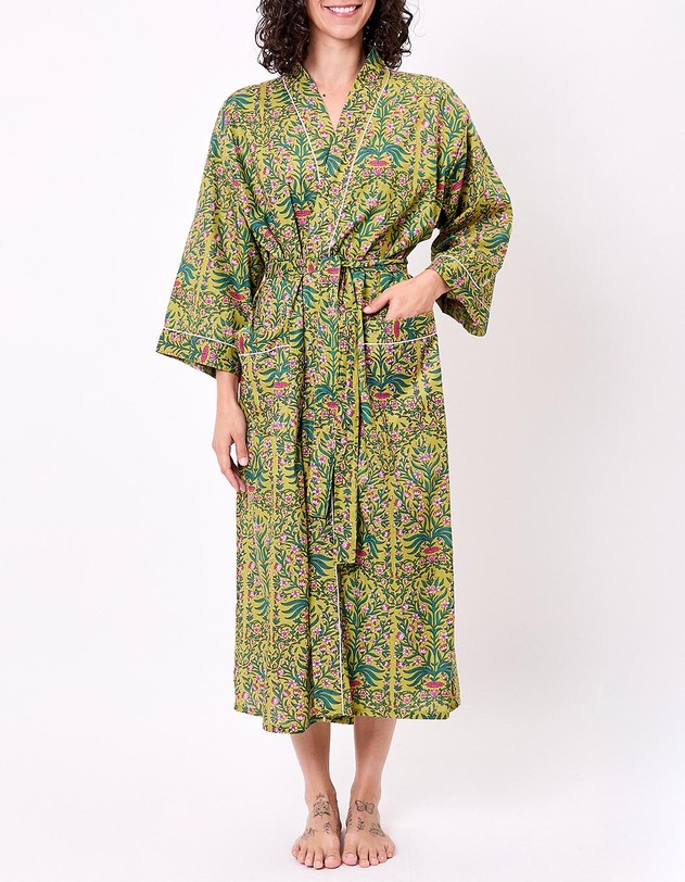 Kimono long imprim&eacute; en voile de coton imprim&eacute; La Fianc&eacute;e