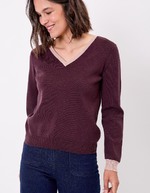 Pull maille épaisse col V imprimé Princesse Nomade