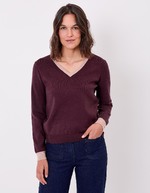 Pull maille épaisse col V imprimé Princesse Nomade