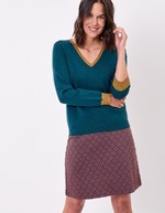 Pull maille épaisse col V imprimé Princesse Nomade