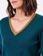 Pull maille épaisse col V imprimé Princesse Nomade