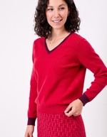 Pull maille épaisse col V imprimé Princesse Nomade