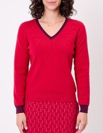 Pull maille épaisse col V imprimé Princesse Nomade