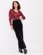 Pantalon droit large velours côtelé bio imprimé Princesse Nomade