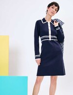 Robe maille compacte col chemisier imprimé Princesse Nomade
