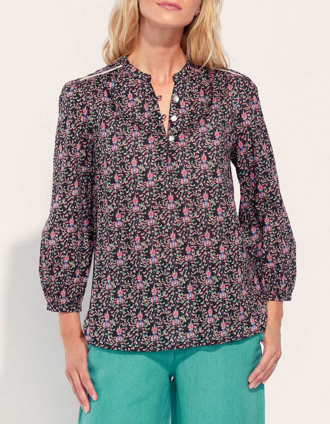 Blouse coton bio col tunisien imprimé La Fiancée
