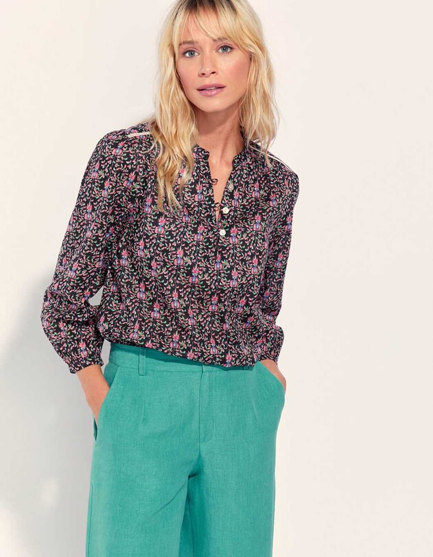 Blouse coton bio col tunisien imprim&eacute; La Fianc&eacute;e