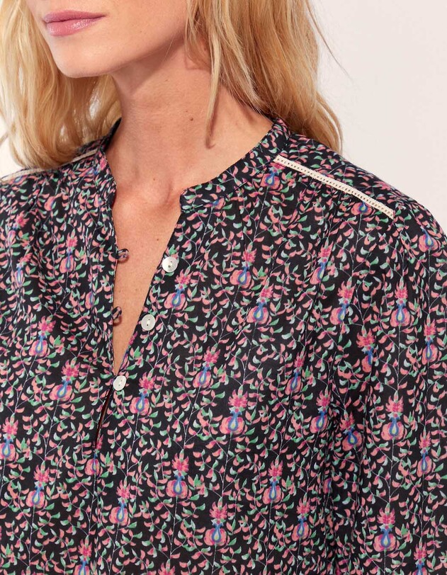 Blouse coton bio col tunisien imprim&eacute; La Fianc&eacute;e