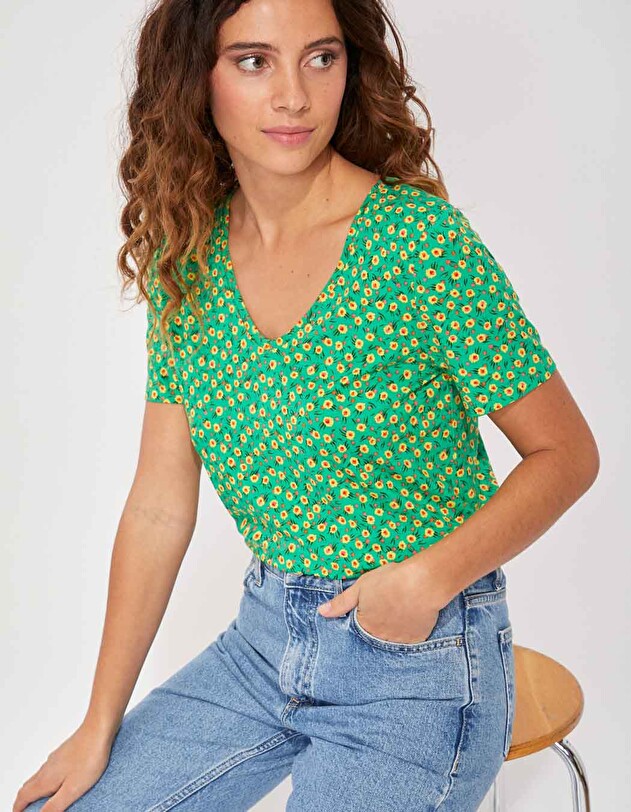 T-shirt Jersey Imprimé Femme Taille 44 - Manches Longues, Motif Ramage Noir Et Gris, Occasion Très Bon état