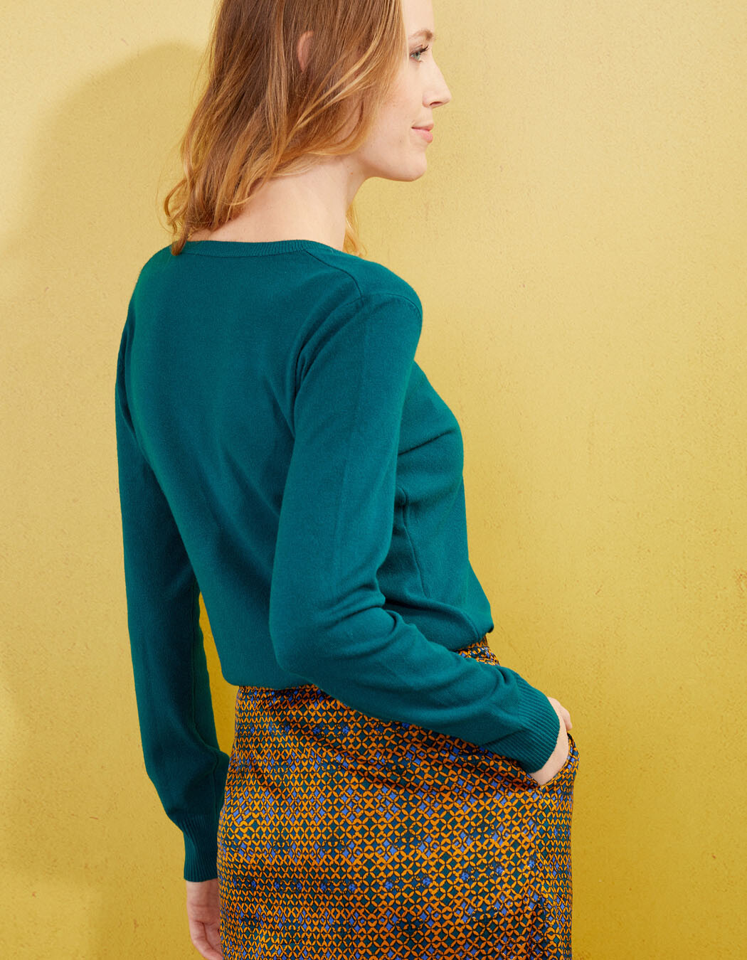 Pull maille col v femme imprimé La Fiancée