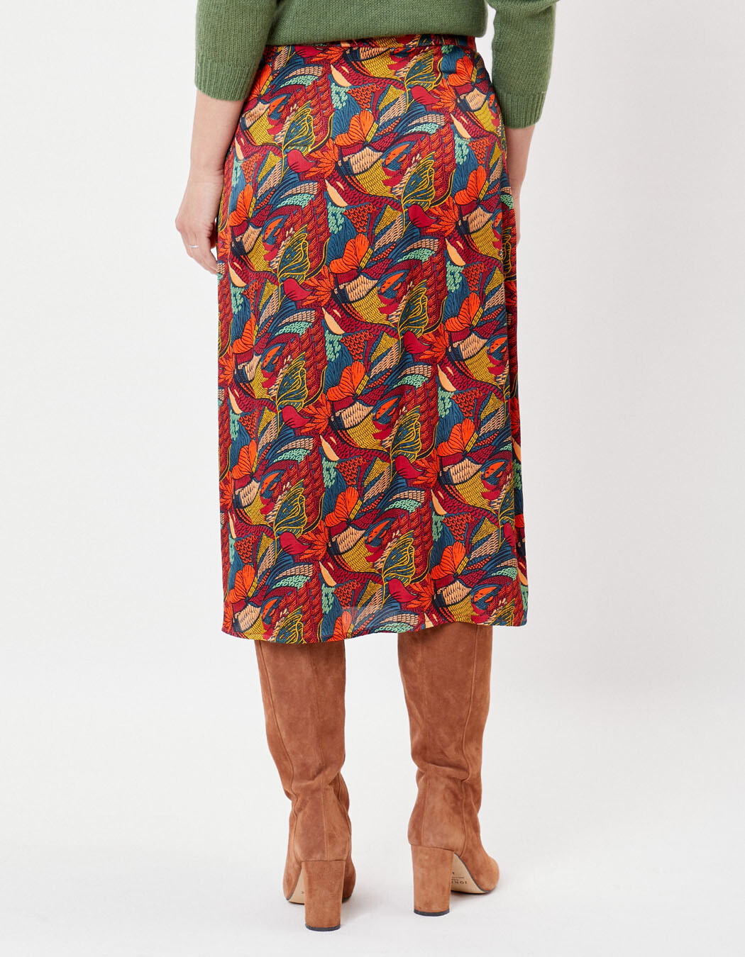 Jupe midi fluide satin viscose imprimé La Fiancée