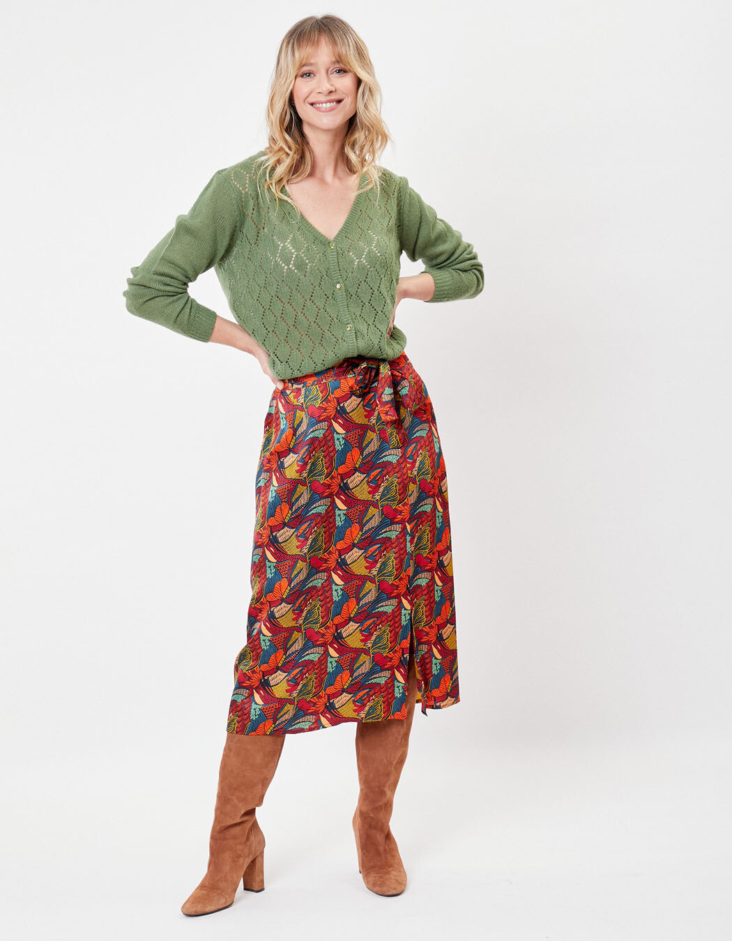 Jupe midi fluide satin viscose imprimé La Fiancée