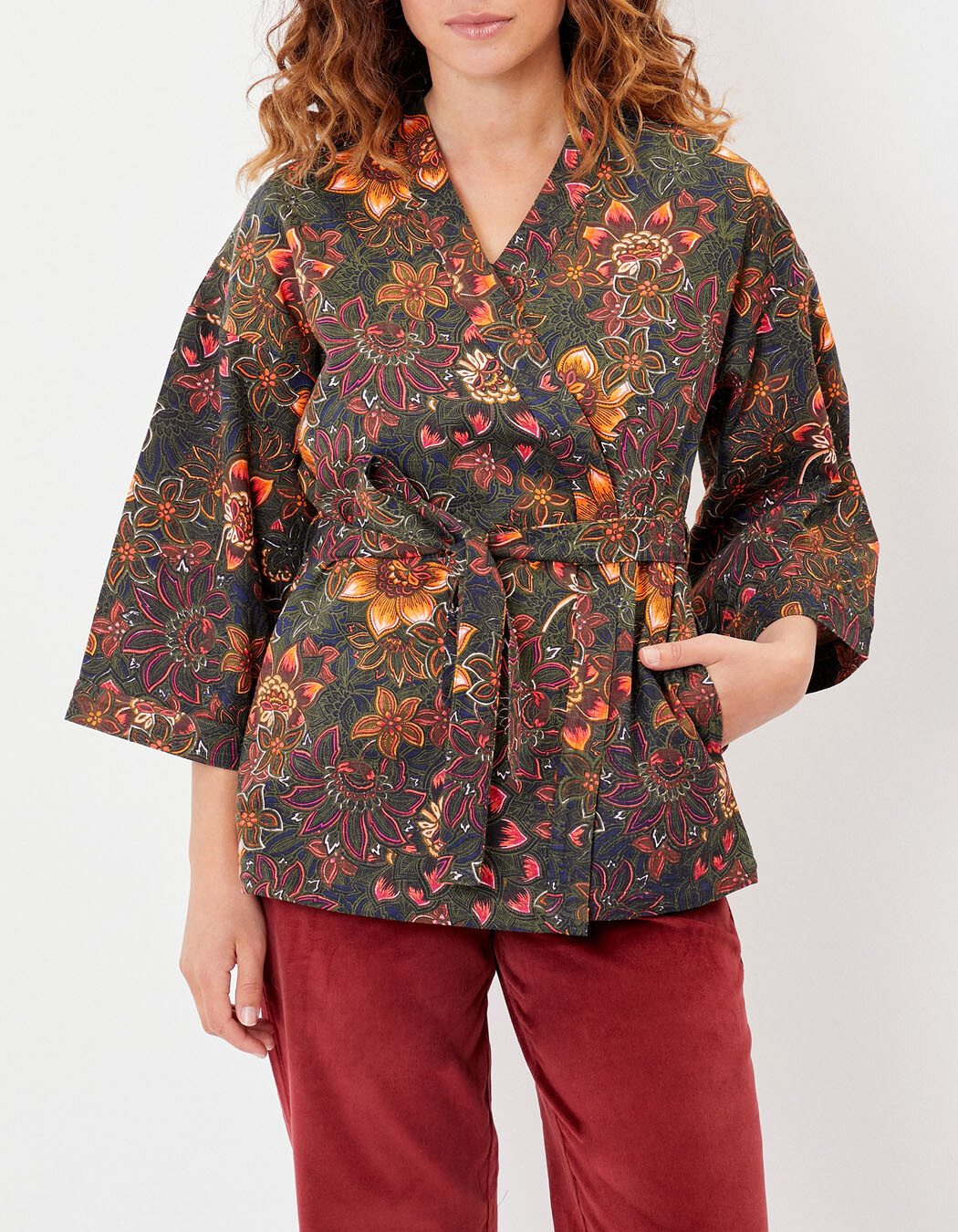 Kimono femme court coton bio imprimé La Fiancée