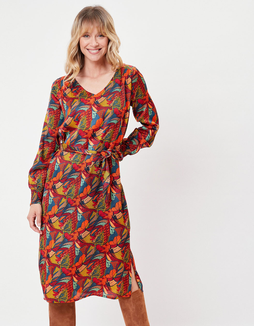 Robe midi fluide satin imprimé La Fiancée