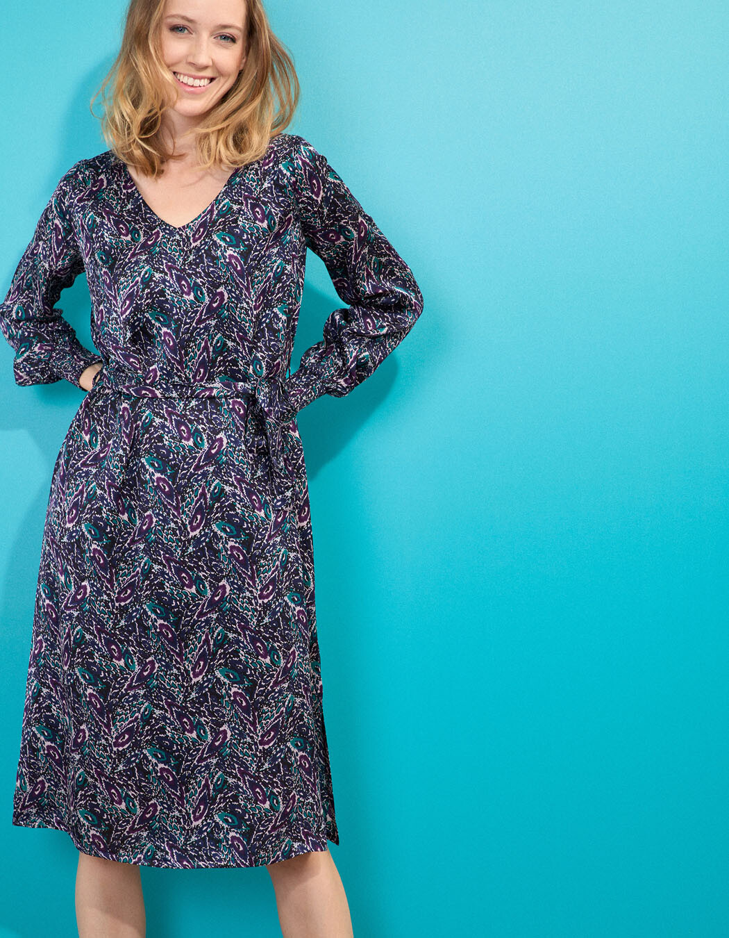 Robe midi fluide satin imprimé La Fiancée
