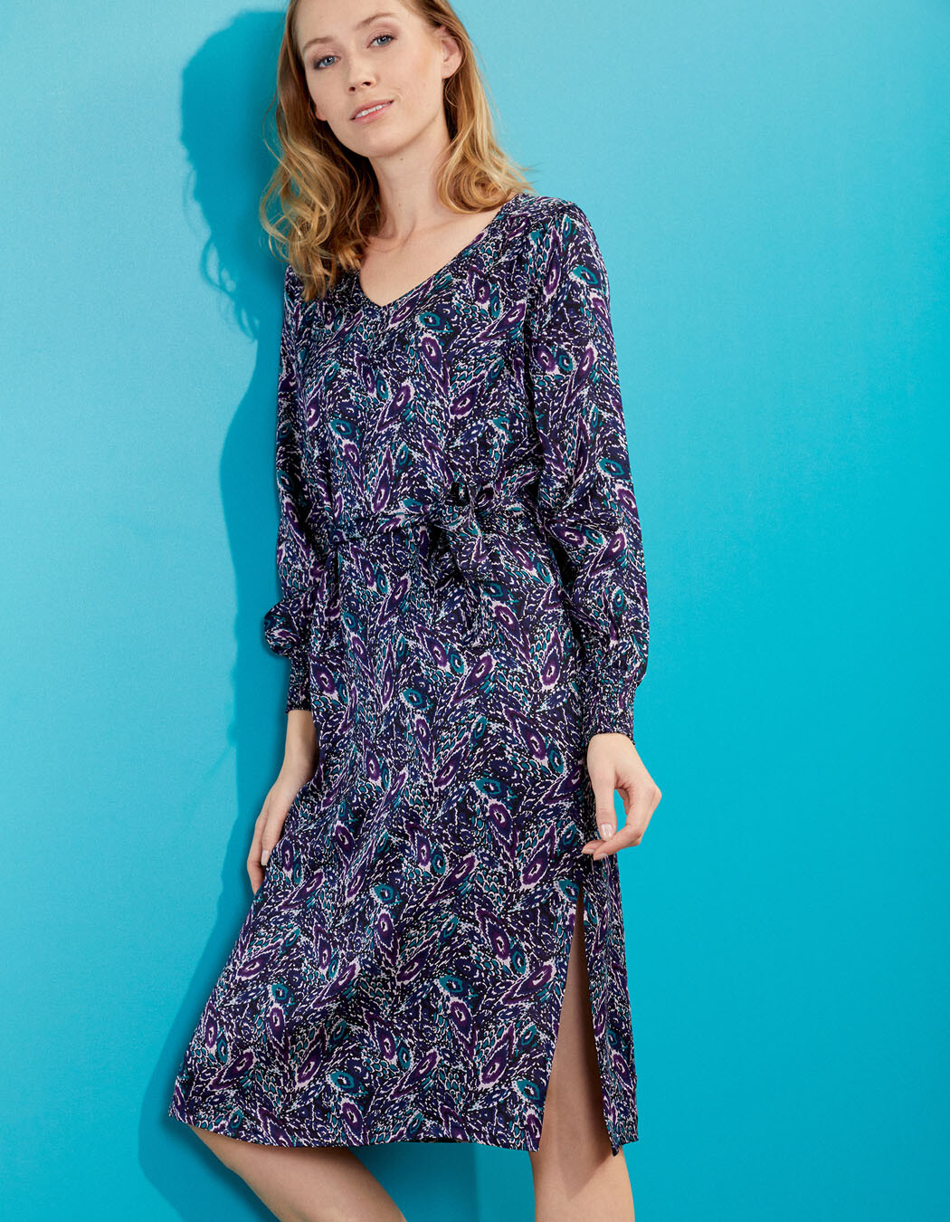 Robe midi fluide satin imprimé La Fiancée