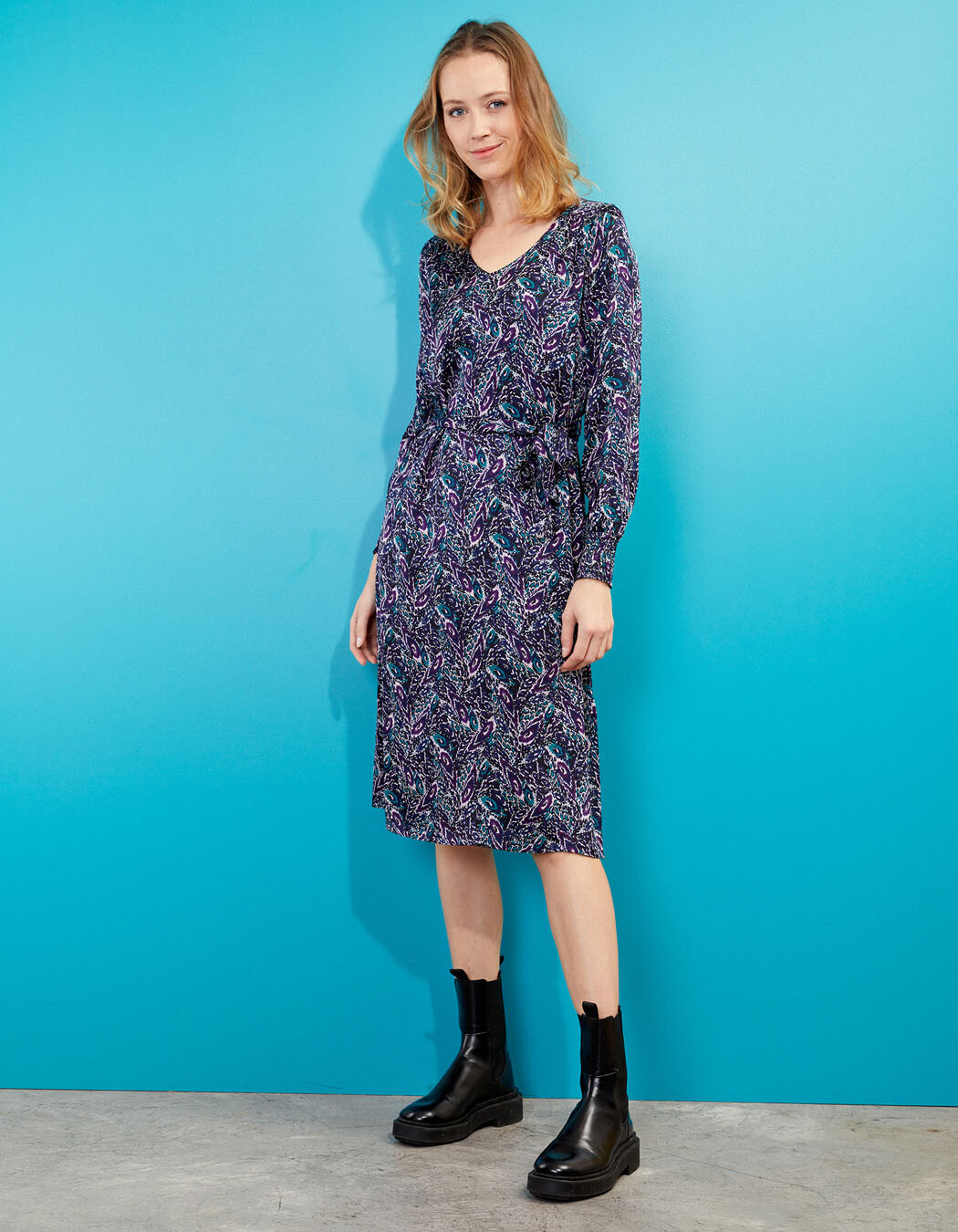 Robe midi fluide satin imprimé La Fiancée