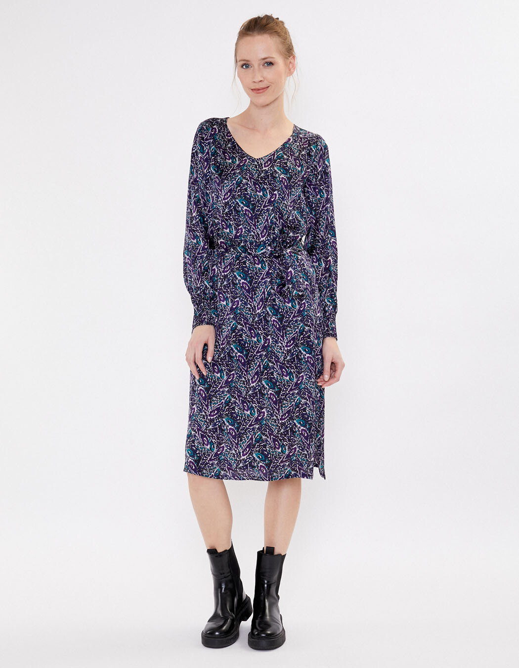 Robe midi fluide satin imprimé La Fiancée