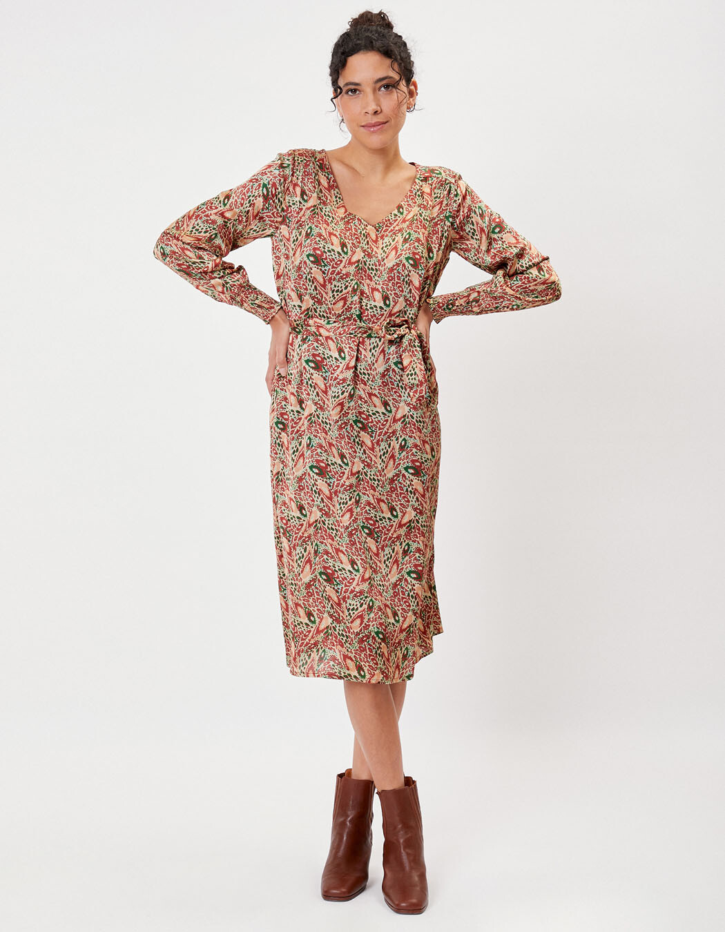 Robe midi fluide satin imprim&eacute; La Fianc&eacute;e
