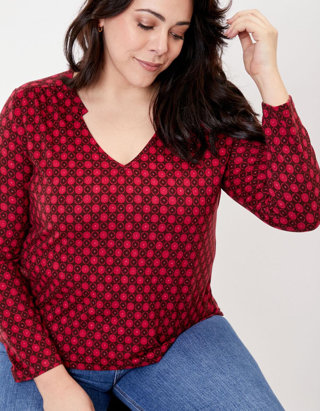 T-shirt fluide col V maille imprimé La Fiancée