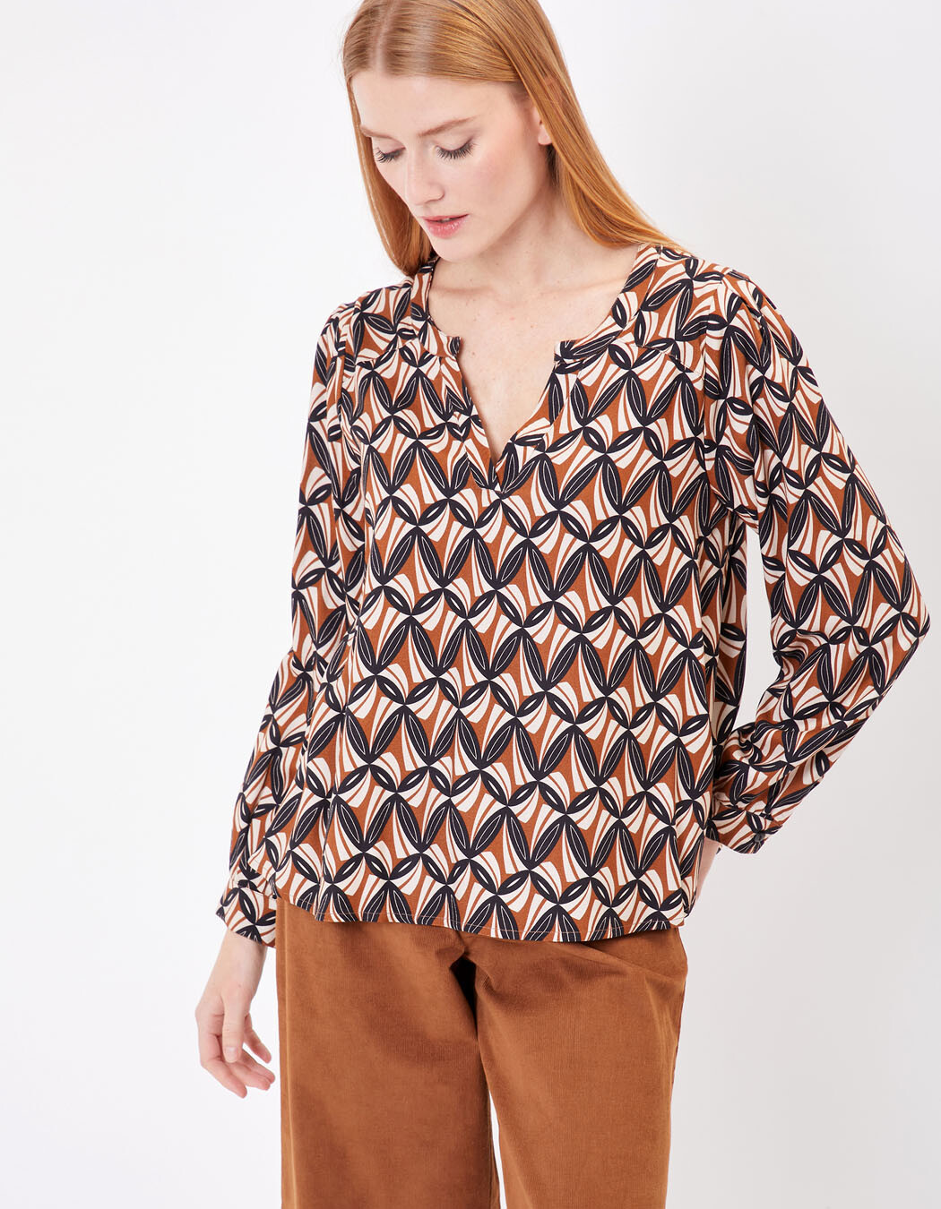 Blouse fluide col tunisien imprimé Princesse Nomade