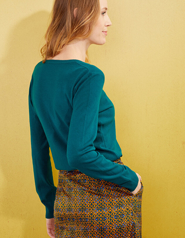 Pull maille col v femme imprim&eacute; La Fianc&eacute;e