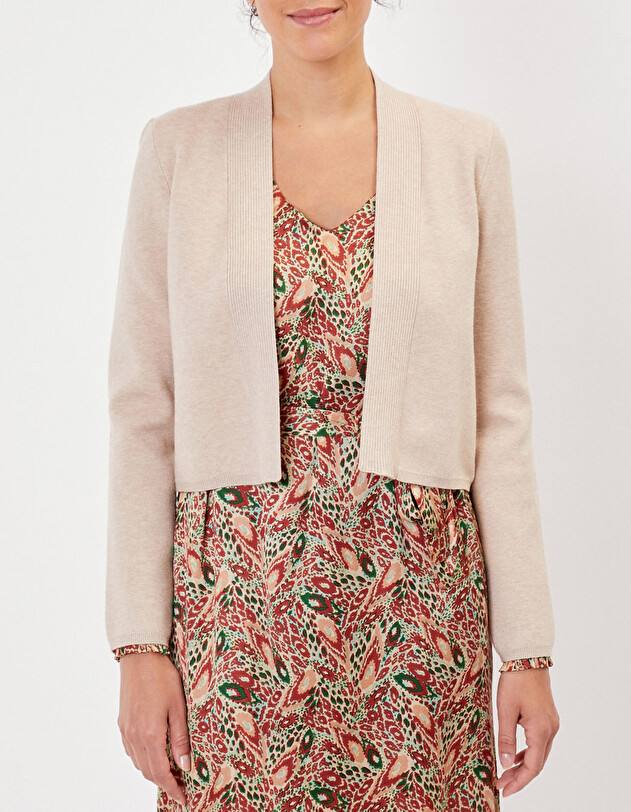 Gilet court maille uni femme imprim&eacute; La Fianc&eacute;e