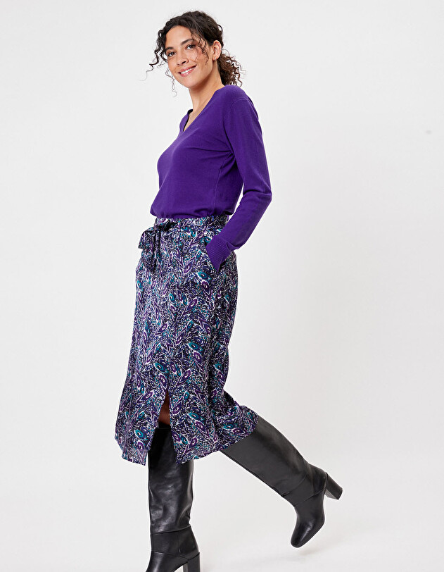 Jupe midi fluide satin viscose imprim&eacute; La Fianc&eacute;e