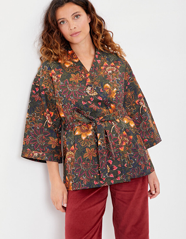 Kimono femme court coton bio imprim&eacute; La Fianc&eacute;e